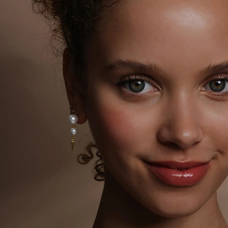mleinda-maria-perfect-pearl-2-drop-spike-earrings-gold-modeled