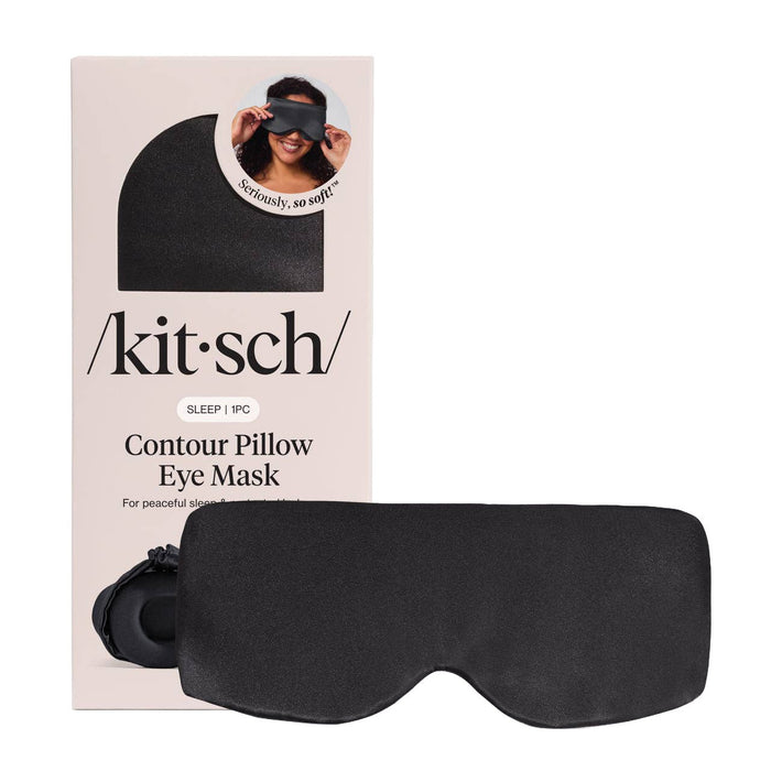 Kitsch Charcoal Contour Pillow Eye Mask with packaging box on neutral background