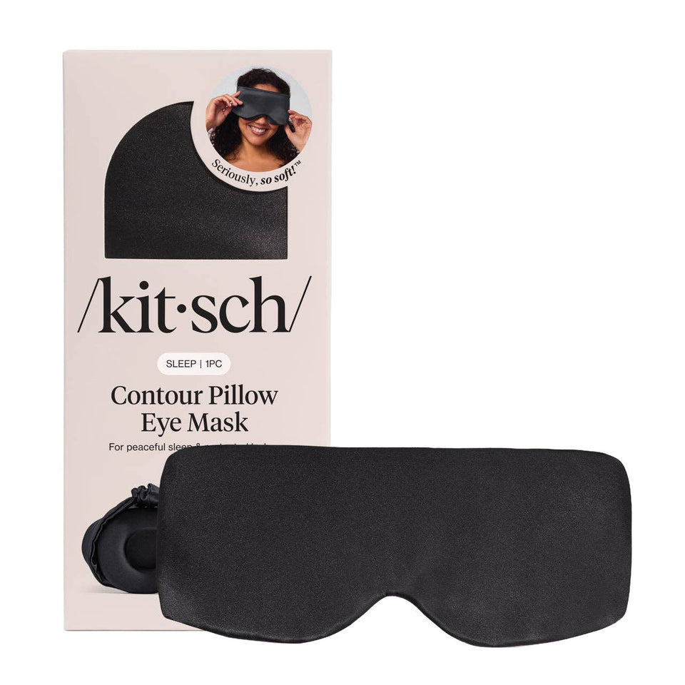 Kitsch Charcoal Contour Pillow Eye Mask with packaging box on neutral background