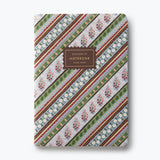 Rifle Paper Co. notebook with ruled pages featuring colorful paisley and floral striped pattern