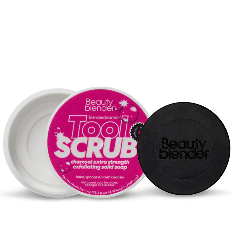 Beauty Blender Tool Scrub with packaging on a white background