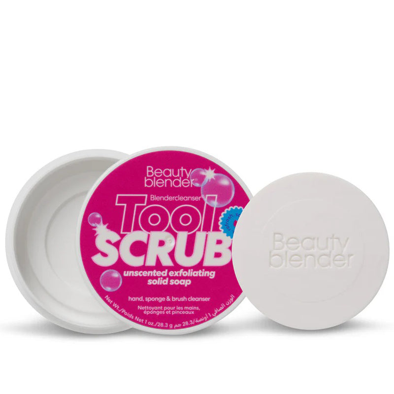 Beauty blender tool scrub with packaging on a white background