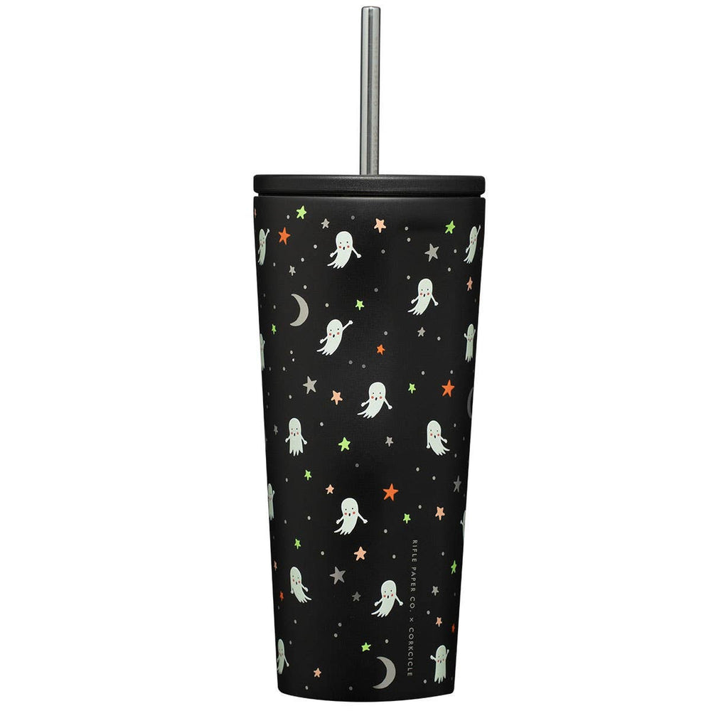 Black Corkcicle 24oz cold cup with ghost and star pattern design by Rifle Paper Co