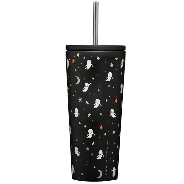 Black Corkcicle 24oz cold cup with ghost and star pattern design by Rifle Paper Co