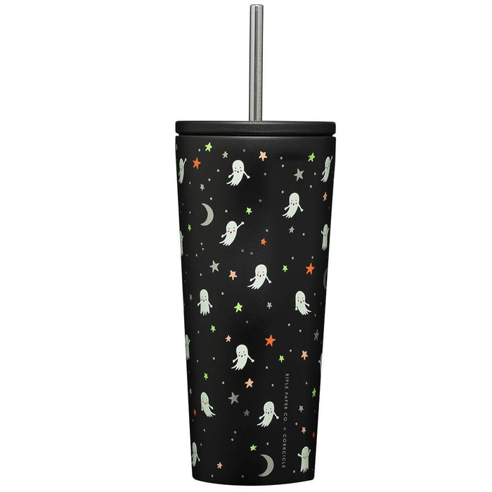 Black Corkcicle 24oz cold cup with ghost and star pattern design by Rifle Paper Co