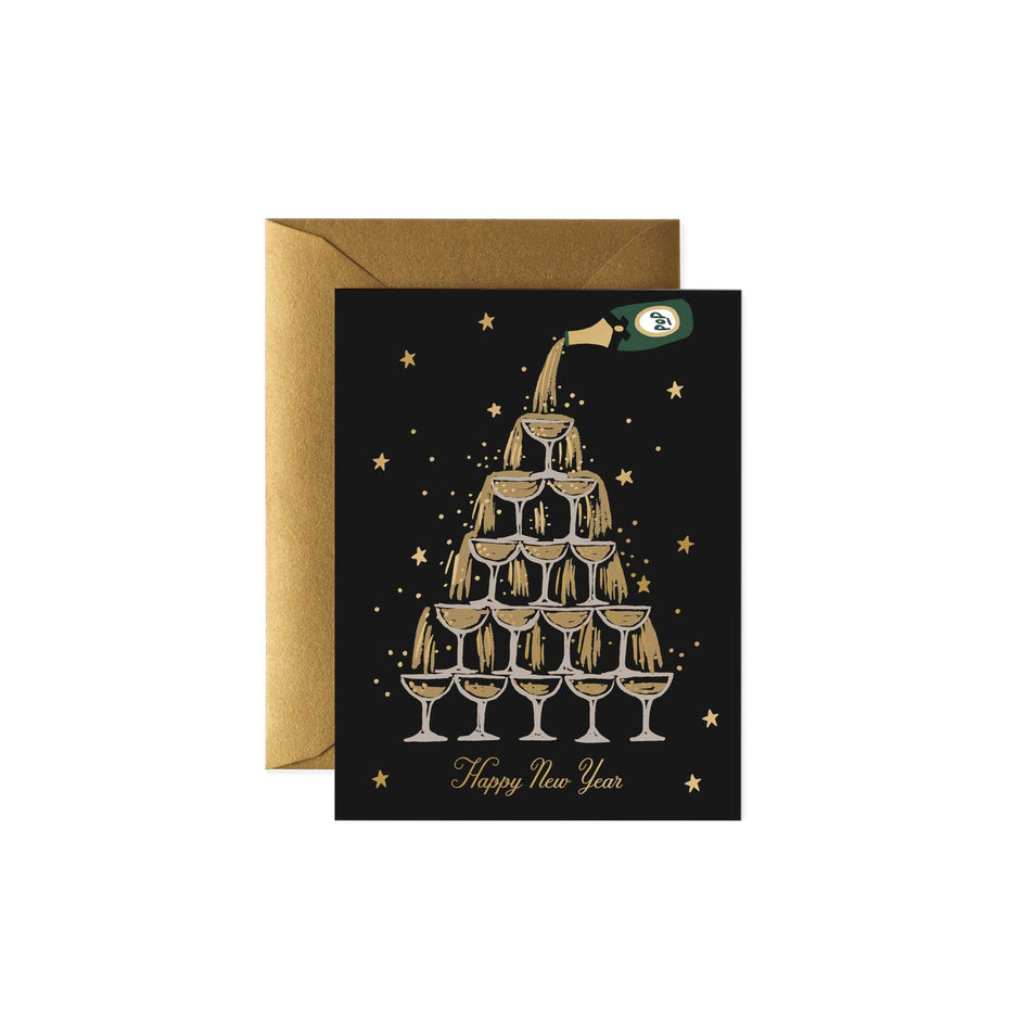 Rifle Paper Co. Champagne New Year Card with gold envelope on white background