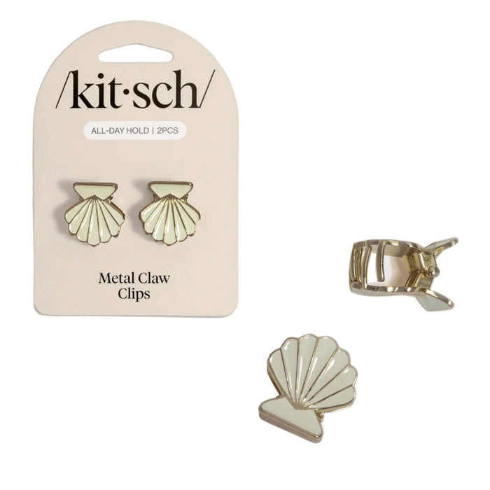 KITSCH | Metal Clam Shell Hair Clip 2pc Set - Gold & Pearlized Cream