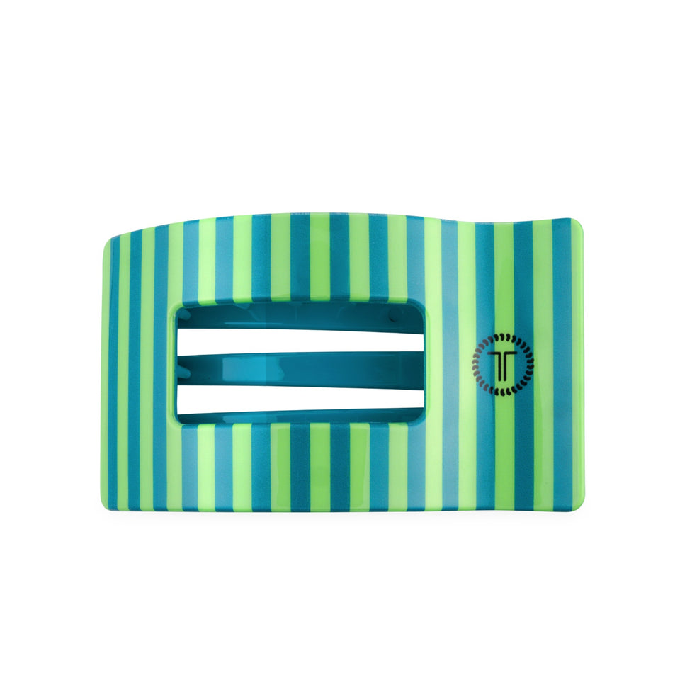 Teleties Cabana Cutie Large Flat Rectangle Hair Clip in blue and yellow striped design