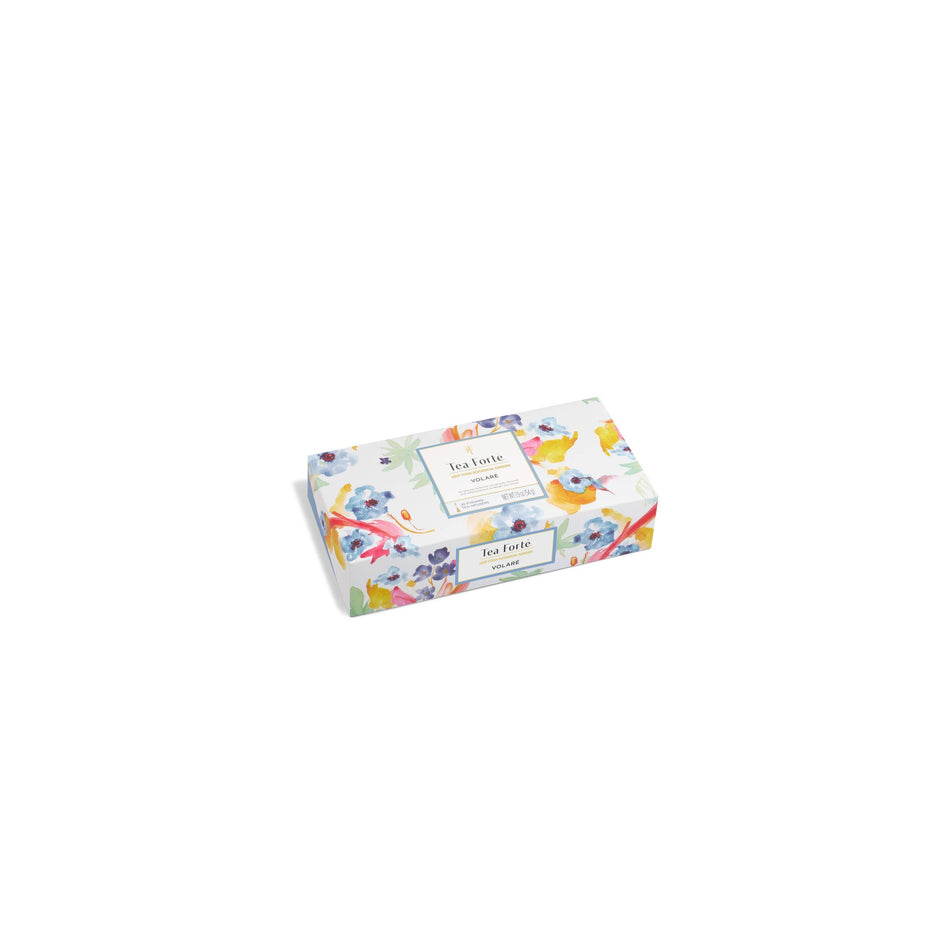Tea Forte Volaré Petite Presentation Box with colorful floral design on white background
