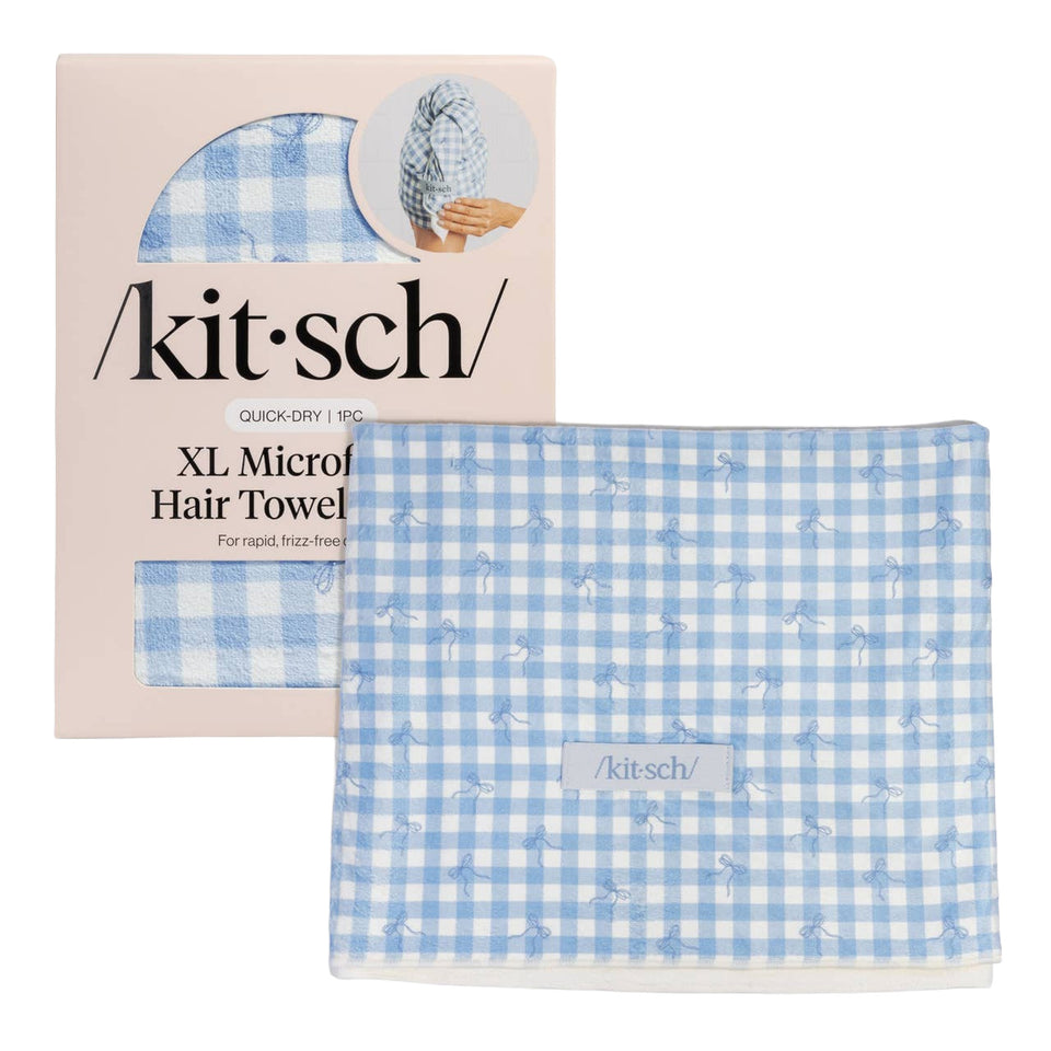 KITSCH | XL Hair Towel Wrap - Gingham Blue
