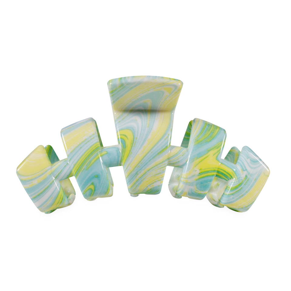 TELETIES Classic By the Sea Shore Large Hair Clip in yellow, blue and green marble swirl pattern