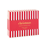 Sugar Paper Christmas card set with red and white striped box and red band label