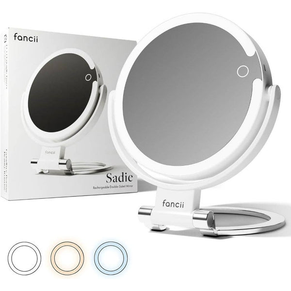 Fancii Sadie rechargeable double-sided magnifying mirror with LED lights and color options