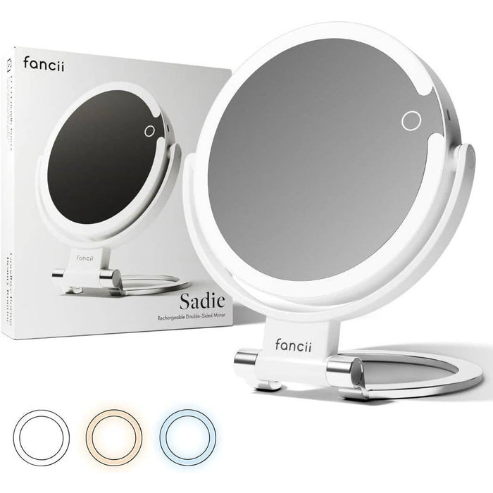 Fancii Sadie rechargeable double-sided magnifying mirror with LED lights and color options