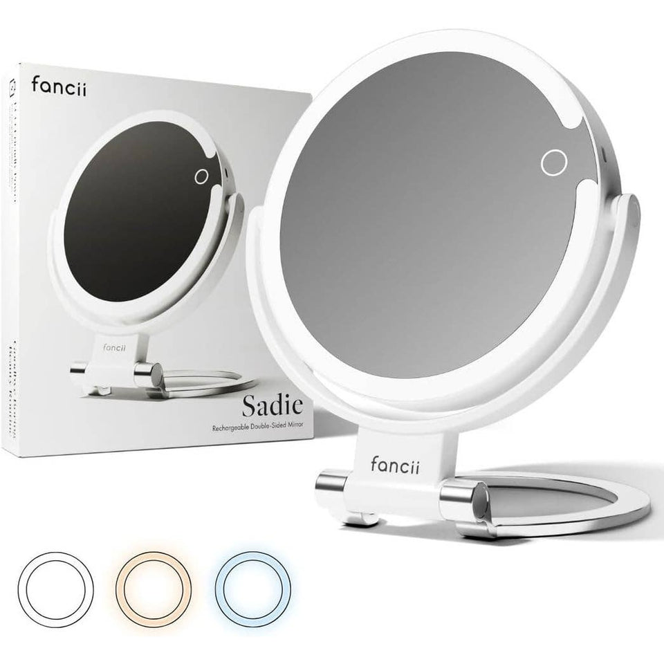 Fancii Sadie rechargeable double-sided magnifying mirror with LED lights and color options