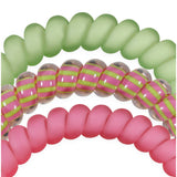TELETIES Summer Crush small hair ties in pink, lime green, and striped patterns displayed on black background