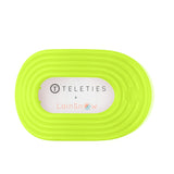 TELETIES Flat Round Palm Glow Large hair clip in neon yellow on black background