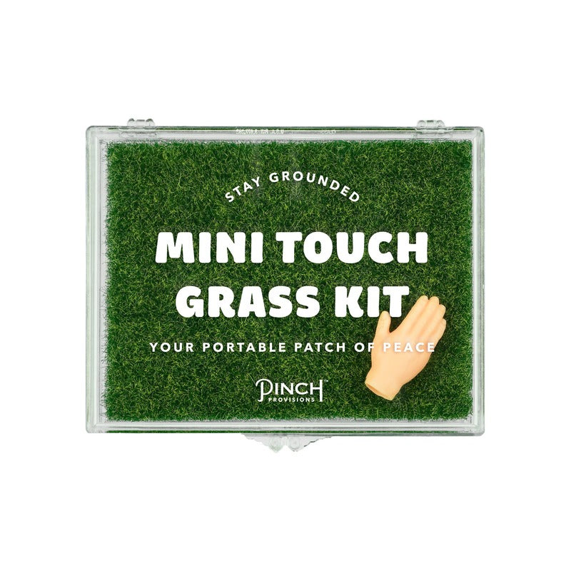 PINCH PROVISIONS Mini Touch Grass Kit in clear case with artificial grass and wooden hand