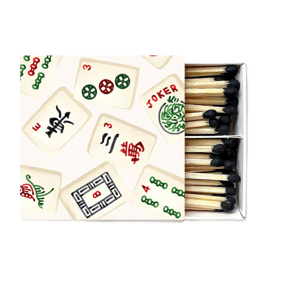Mahjong Matches Celebration Candle Matches box with decorative tiles and wooden matchsticks
