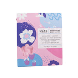 LUXE by Cait + Co Exfoliating Body Gloves packaging with product details and benefits listed