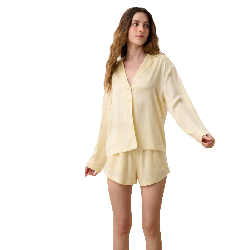 LUNYA | Washable Silk Button Up Long Sleeve Short Set