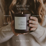 Matte 15 oz soy candle with product features: cotton wick, phthalate-free, non-toxic, 70+ hour burn time