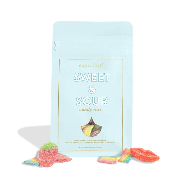Sugarfina Sweet & Sour Candy Mix Bag with colorful sour gummies displayed on white background