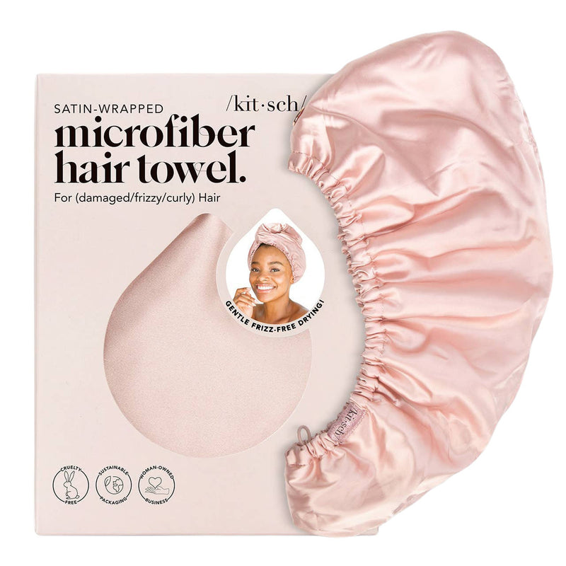 KITSCH | Satin-Wrapped Microfiber Hair Towel - Blush