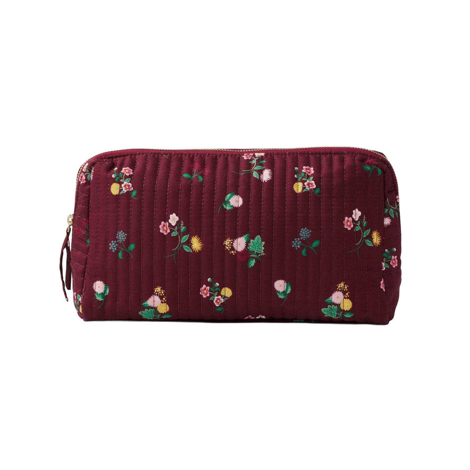 Rifle Paper Co. Ditsy Dahlia quilted large cosmetic pouch in burgundy with floral embroidery