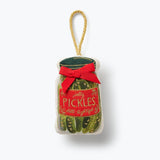 Rifle Paper Co. Pickle Jar Embroidered Ornament with red bow and gold hanging loop