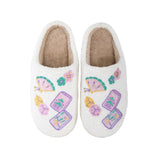 Mahjong Pieces House Slippers for Women in cream with colorful embroidered designs