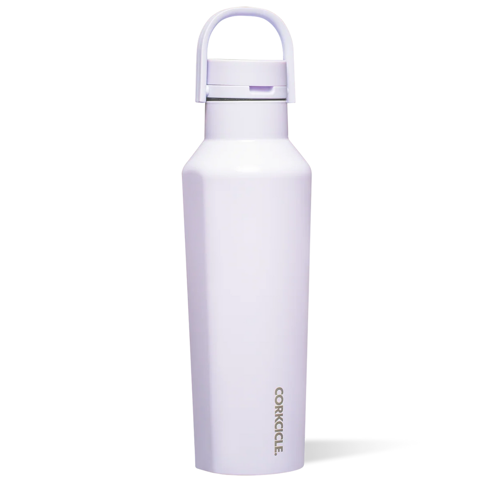 Corkcicle 20oz Sport Canteen in Lavender Fog, a pale purple insulated bottle with loop cap