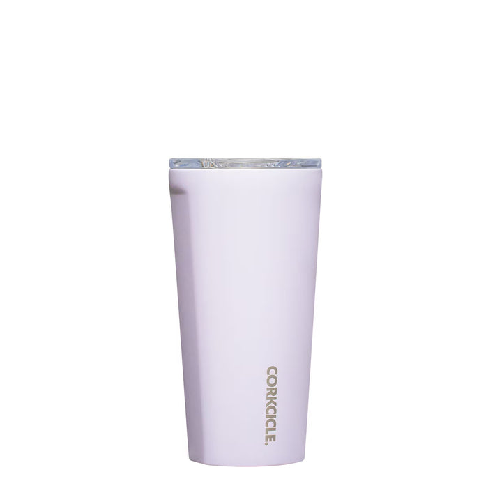 Corkcicle 16oz Tumbler in Lavender Fog, a pale purple insulated tumbler with clear lid