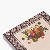Rifle Paper Co. Harvest Notepad with woven basket illustration and ornate brown damask border