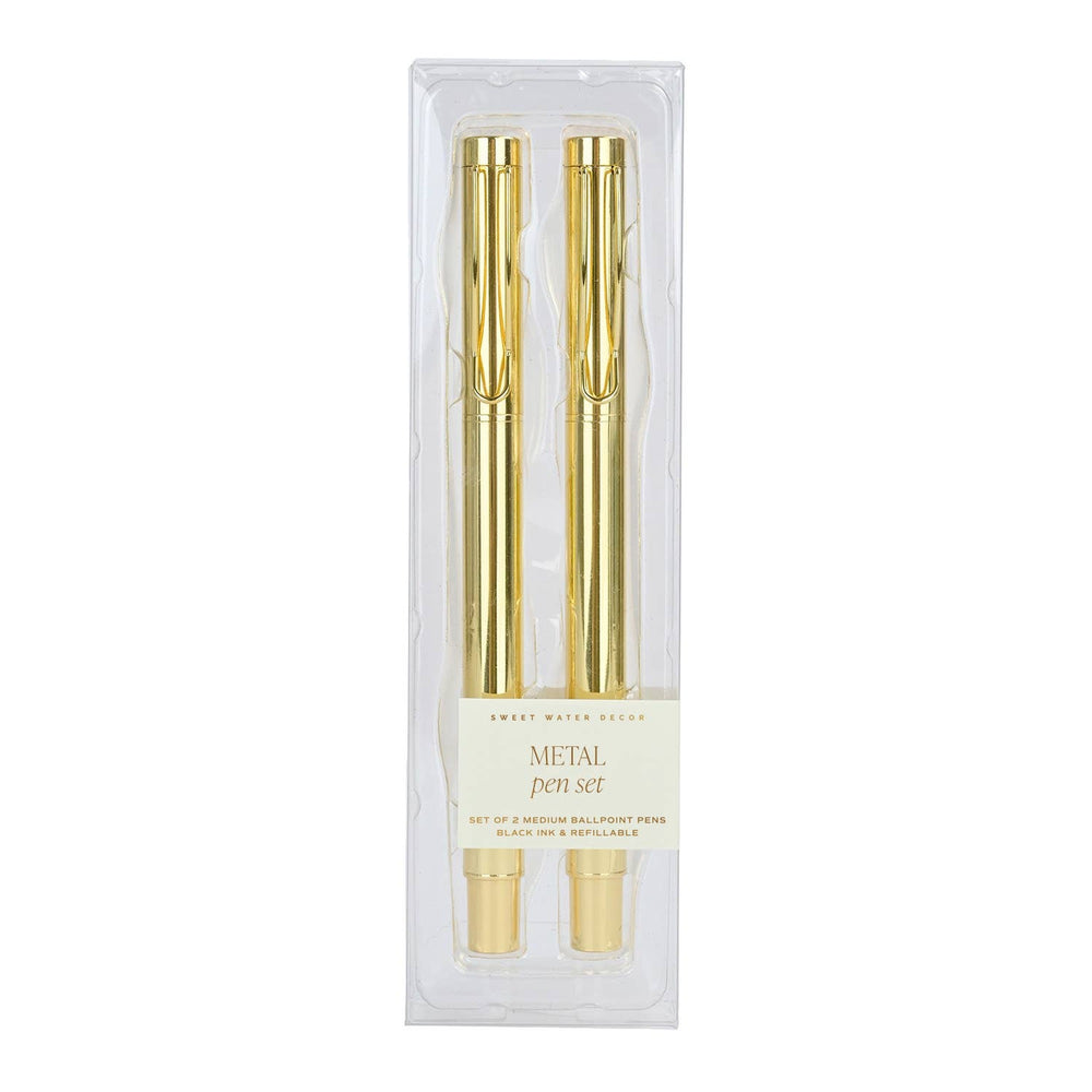 Gold metal ballpoint pen set of 2 with black ink by Sweet Water Decor