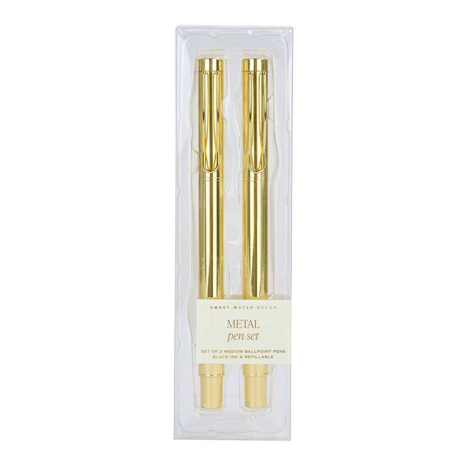 Gold metal ballpoint pen set of 2 with black ink by Sweet Water Decor