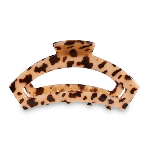 TELETIES Large Open Hair Clip in Blonde Tortoise with dark brown spots on white background