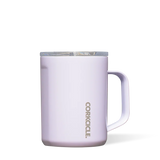 Corkcicle 16oz Coffee Mug in Lavender Fog, a pale purple insulated mug with handle and lid