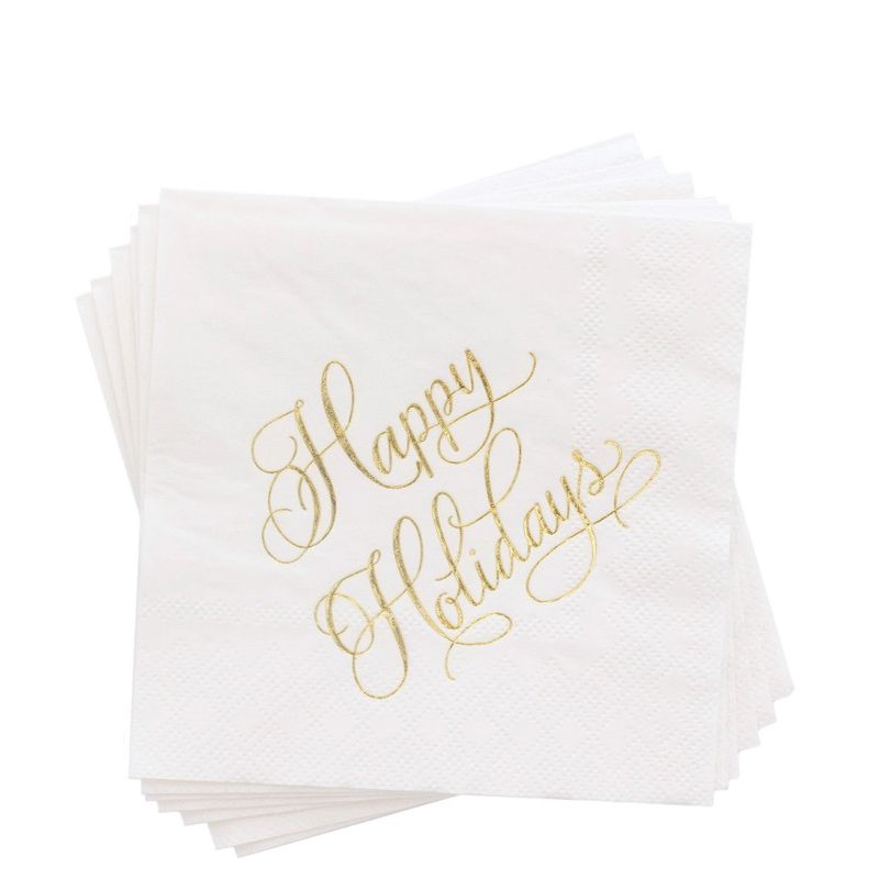 sugar-paper-white-cocktail-napkin-happy-holidays-gold-text