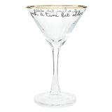 Gold foil martini glass with 'Just a Tini Bit Older' text on white background