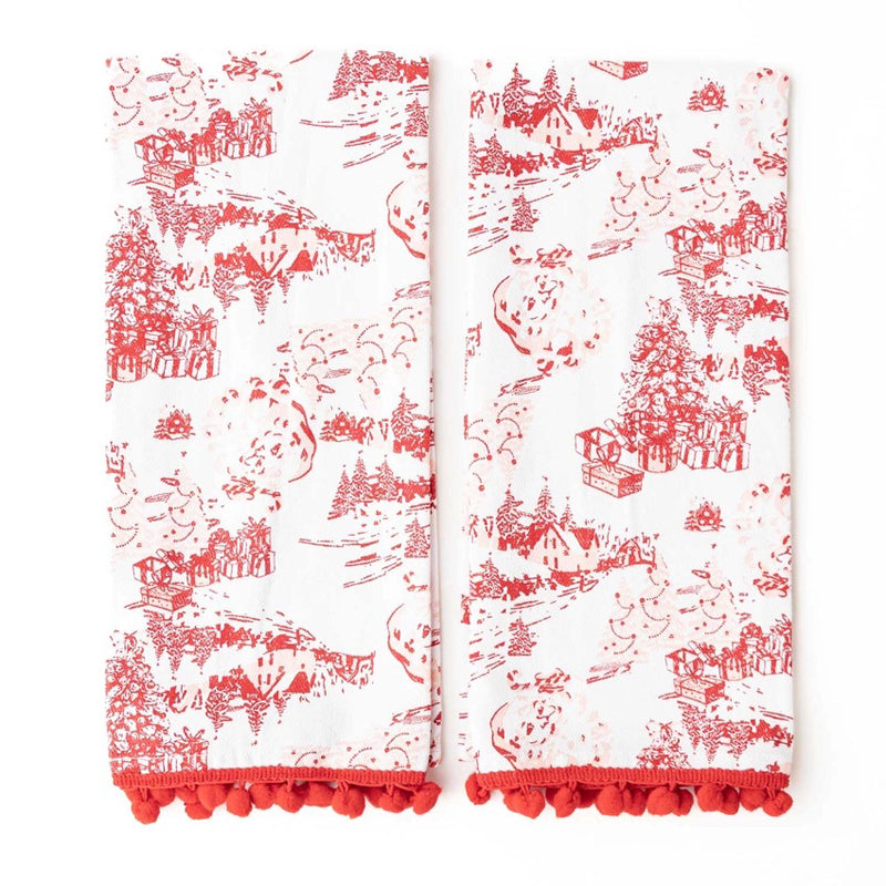8-OAK-LANE-Santa-Toile-PomPom-Kitchen-Towel-Set