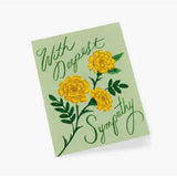 Rifle Paper Co. Marigold Sympathy Card with yellow flowers on green background