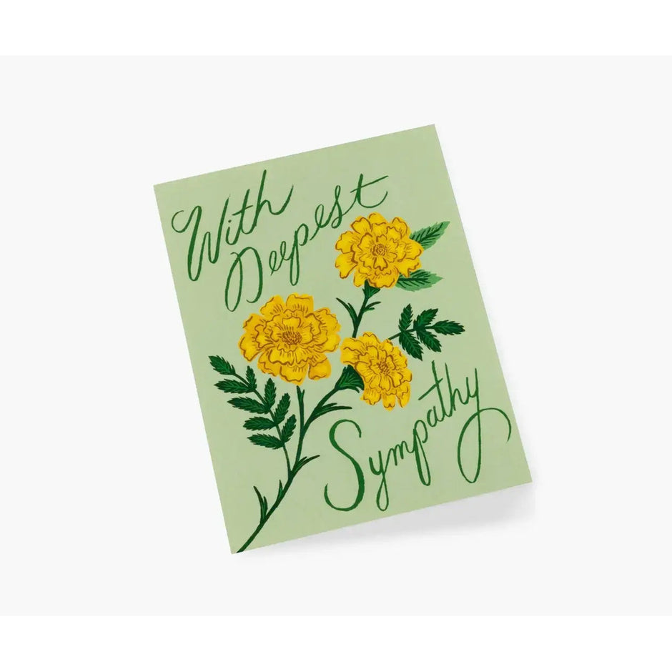 Rifle Paper Co. Marigold Sympathy Card with yellow flowers on green background