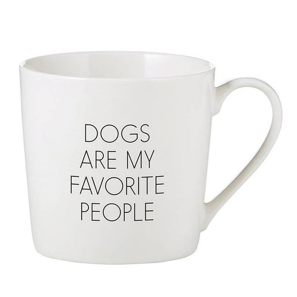 White ceramic cafe mug with 'Dogs Are My Favorite People' text design