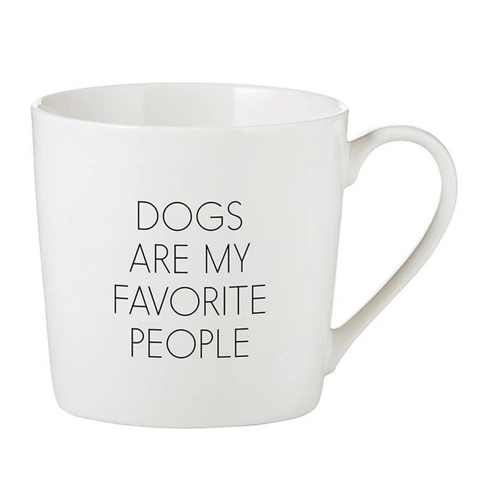White ceramic cafe mug with 'Dogs Are My Favorite People' text design