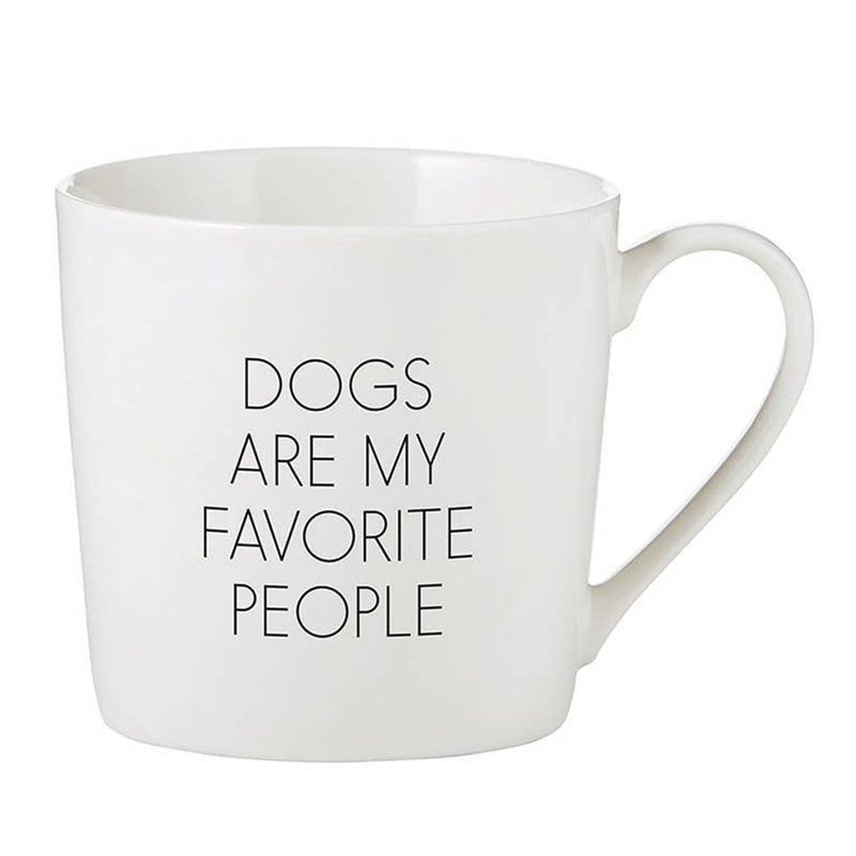 White ceramic cafe mug with 'Dogs Are My Favorite People' text design