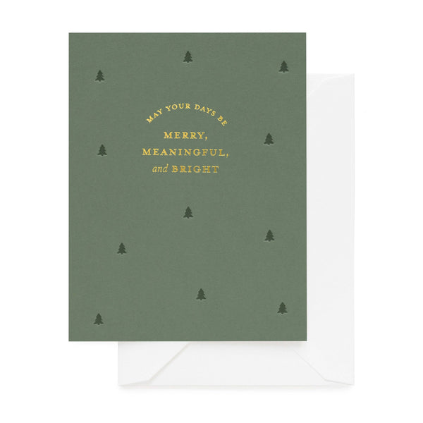 Single Card, green greeting card with gold text and tree icons