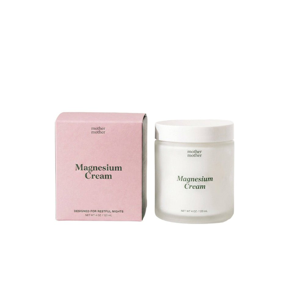 Mother Mother Magnesium Cream 4oz jar with pink box packaging on white background