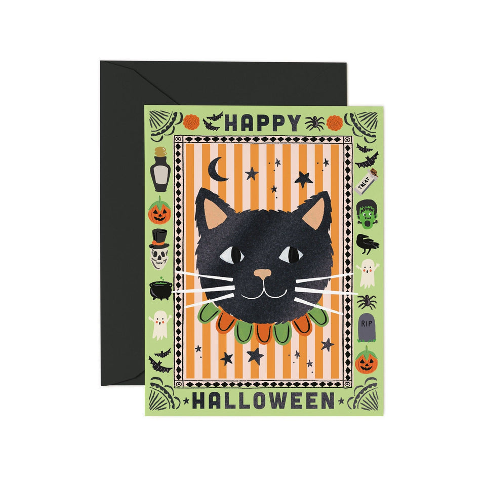 Rifle Paper Co. Spooky Cat Halloween greeting card with black cat and envelope