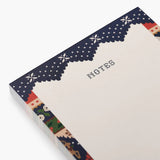 RIFLE PAPER CO. Ski Chalet Holiday Notepad with navy lace border and festive trim details